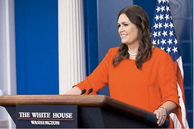 Stephanie Grisham will succeed Sarah Sanders (pictured), whose resignation is effective at the end of the month. Photo courtesy Twitter/PressSec