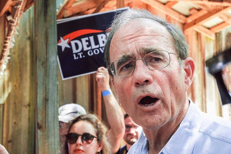 Mississippi Secretary of State Delbert Hosemann, a Republican, pitched his case for voters to make him lieutenant governor at the Neshoba County Fair on July 31, 2019. Photo by Ashton Pittman