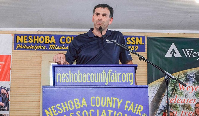 Republican Sen. Michael Watson, who is running in a heated contest against fellow conservative Sam Britton in their party's primary, shared his proposal with a crowd at the Neshoba County Fair on July 31. Photo by Ashton Pittman