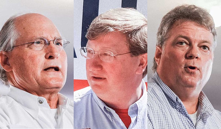 Fourth-term Attorney General Jim Hood (right) beat seven rivals to become the Democratic nominee for Mississippi governor, while on the Republican side, second-term Lt. Gov. Tate Reeves (center) faces a runoff in three weeks against former state Supreme Court Chief Justice Bill Waller Jr. (left) Photo by Ashton Pittman