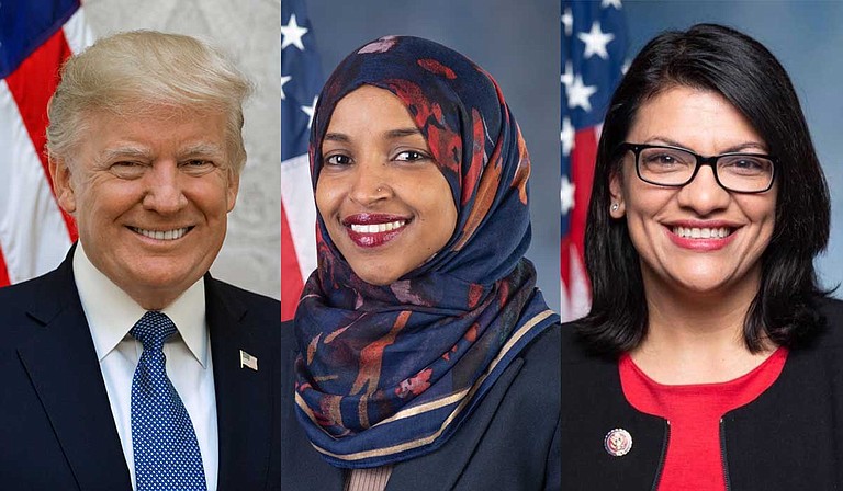Shortly before the decision was announced, Trump had tweeted that "it would show great weakness" if Israel allowed Omar and Tlaib to visit. "They hate Israel & all Jewish people, & there is nothing that can be said or done to change their minds." He went on to call the two congresswomen "a disgrace." Photos courtesy White House/US Congress