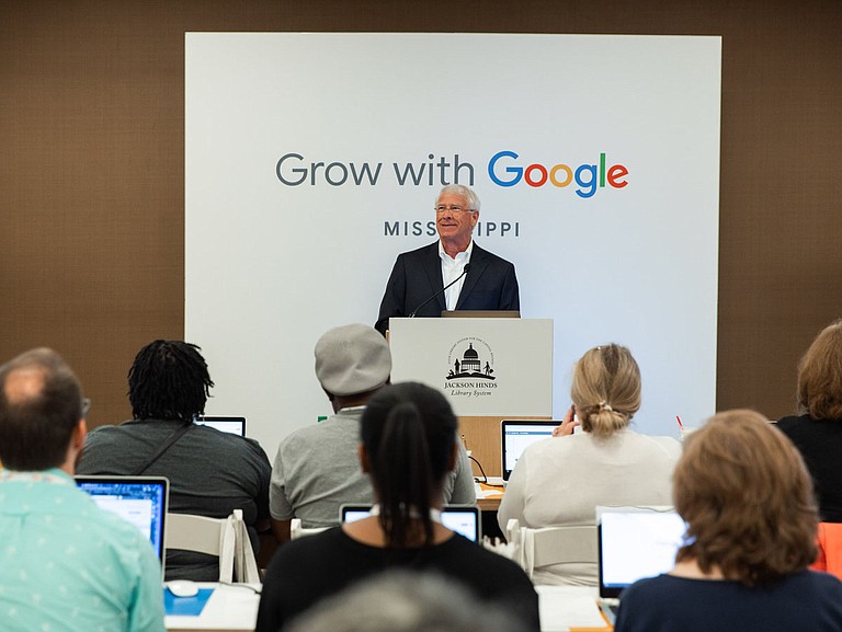 U.S. Sen. Roger Wicker, a Mississippi Republican, delivers opening remarks at the "Grow with Google" workshops at the Quisenberry Library in Clinton, Miss., on August 26, 2019. The event is part of a nationwide initiative by Google to train Americans in digital skills. Photo courtesy Google