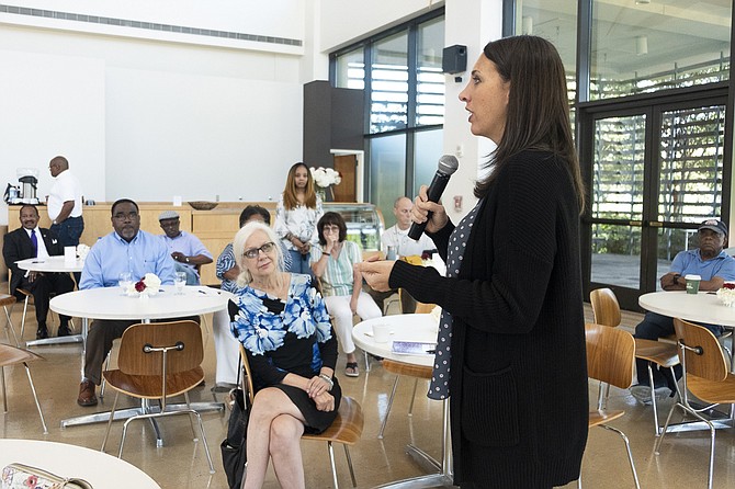 Lindsey Simmons, executive director of Mississippians Against Human Trafficking, delivers a presentation on trafficking during a community forum at the Mississippi Museum of Art in Jackson, Miss., on Aug. 30, 2019. Photo by Seyma Bayram