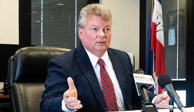 Mississippi Attorney General Jim Hood speaks to reporters during a press conference in his office in downtown Jackson, Miss., on Sept. 4, 2019. Hood responded to U.S. District Court Judge Carlton W. Reeves' ruling that Mississippi is violating the civil rights of residents with mental-health issues. Photo by Seyma Bayram