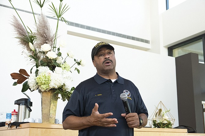 Lee Vance, candidate for Hinds County Sheriff, discusses his platform before community members at the Mississippi Museum of Art in Jackson, Miss. on Sept. 6, 2019. Reforming the pretrial detention system in Hinds County is one of Vance's top goals. Photo by Seyma Bayram