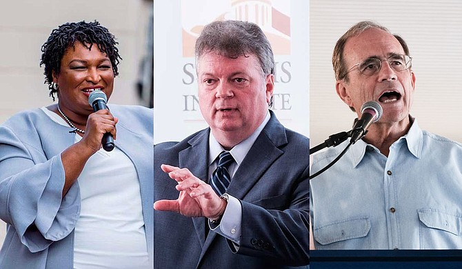 In Mississippi, Stacey Abrams (left) is working to help Democrats in statewide races like nominee for governor Jim Hood (center). Secretary of State Delbert Hosemann, the Republican nominee for lieutenant governor (right), will debate Democratic nominee Jay Hughes Thursday, Sept. 12. Photos by Ashton Pittman