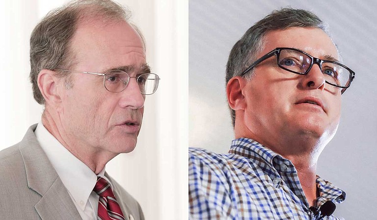 Mississippi Secretary of State Delbert Hosemann (left), the Republican nominee for lieutenant governor, and Mississippi House Rep. Jay Hughes (right), the Democratic nominee, took part in a 30-minute televised debate on Sept. 12, 2019. Photo by Ashton Pittman