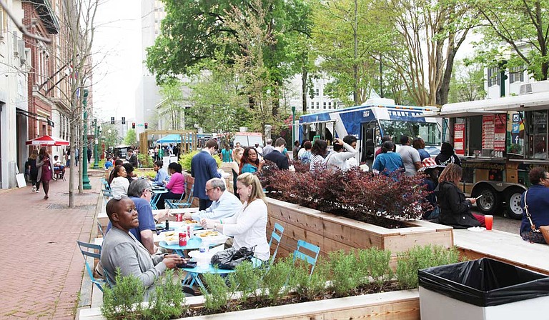 Jackson's PARK(ing) Day will take place from 4 p.m. to 9 p.m. near the Congress Street parklet in downtown Jackson. Congress Street between Yazoo and Capitol streets, as well as Amite Street between President and West streets, will be closed for the day. Photo courtesy Jackson Department of Planning and Development