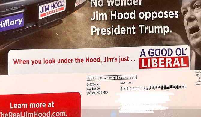 A Republican mailer makes several false claims about Democratic nominee Jim Hood and tries to tie him to national figures like former President Barack Obama and House Speaker Nancy Pelosi. SOURCE: Photo by Ashton Pittman