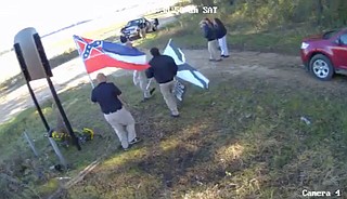 White supremacists filmed a video around the Emmett Till memorial on Nov. 2, 2019. Image courtesy of the Emmett Till Interpretive Center.