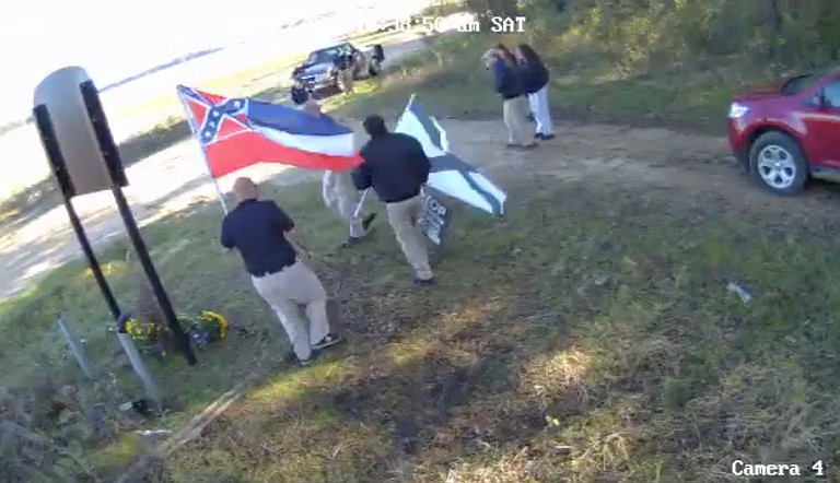 White supremacists filmed a video around the Emmett Till memorial on Nov. 2, 2019. Image courtesy of the Emmett Till Interpretive Center.