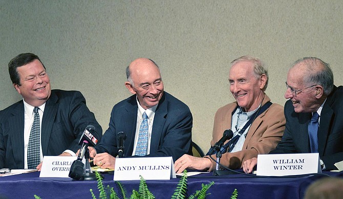 Former Gov. William Winter (right) and several of the "Boys of Spring" celebrated the 30th anniversary of the Education Reform Act of 1982 at Millsaps College in 2012. Also pictured, left to right: former Mississippi Secretary of State Dick Molpus, former Clarion-Ledger Editor Charles Overby and Andy Mullins. Molpus and Mullins were two of the campaign staffers who helped push through reform. (AP Photo/The Clarion-Ledger, Greg Jenson)
