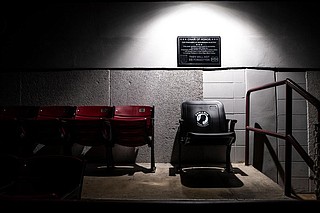 Mississippi State University unveiled permanent POW/MIA chairs of honor inside Davis Wade Stadium, Humphrey Coliseum and Dudy Noble Field in honor of service members on Veterans Day. Photo courtesy Aaron Cornia/MSU Athletics