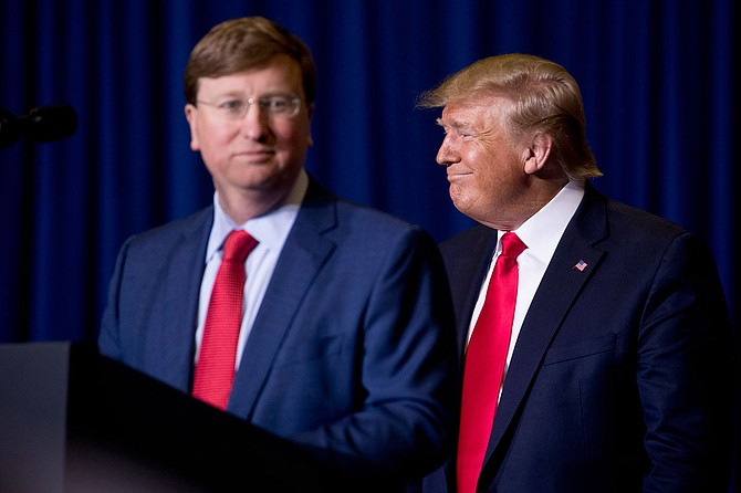 President Donald Trump's visit to Tupelo, Miss., to campaign for Tate Reeves may not have helped Republicans across the state as much as the GOP hoped, one of the state's top strategy and polling firms says. Photo by Andrew Harnik via AP