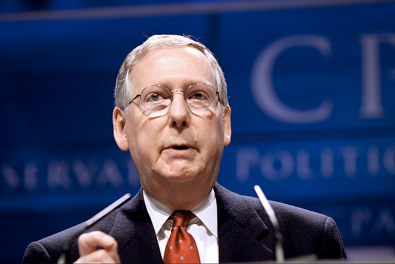 Mitch McConnell (pictured) is facing criticism for saying he's taking his “cues” from the White House for the expected trial. Republicans say Chuck Schumer acted much the same two decades ago when the Senate prepared to vote on convicted President Bill Clinton. Photo courtesy Flickr/Gage Skidmore