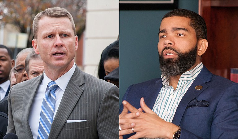 U.S. Attorney Mike Hurst (left) is gloating about arrests of black people in Jackson, and Mayor Chokwe A. Lumumba (right) and the Jackson City Council are collaborating with white politicians to create a racist police state, columnist Adofo Minka writes. Photo by Stephen Wilson/File Photo