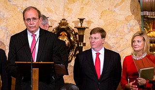 Lt. Gov. Hosemann, Tate Reeves and Elee Reeves shortly before the governor’s inauguration. Photo by Drew Dempsey