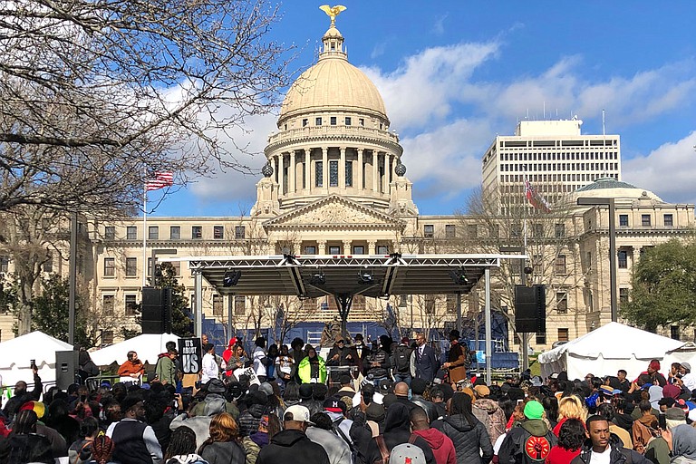 Hundreds of activists and affected families convened outside the Mississippi Capitol in downtown Jackson on Jan. 24 to protest inhumane conditions inside the state's prison system. Photo by Seyma Bayram