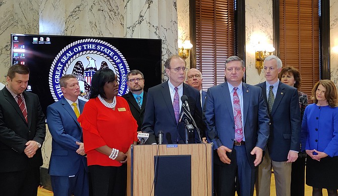Lt. Gov. Delbert Hosemann (center) made good on his promise of swift action on teacher pay, shepherding a bill for a first raise through the House Education Committee. But more is needed to achieve both his and Gov. Reeves’ goals. Photo by Nick Judin