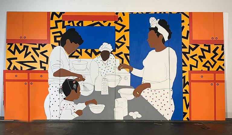 “Mama Rose Kitchen,” a painting by Mississippi artist Adrienne Dominick, is one of several public art projects included in the Fertile Ground Expo. Scheduled for April 9-11, the expo aims to inspire dialogue around hunger and food access issues in Jackson and beyond. Photo by Adrienne Dominick.