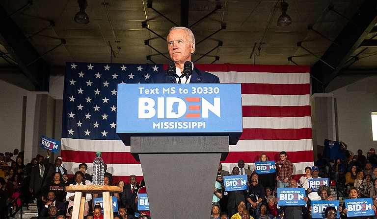 Democratic presidential hopeful Joe Biden addresses the crowd during a rally at Tougaloo College in Jackson, Mississippi on March 8, 2020. Photo by Seyma Bayram