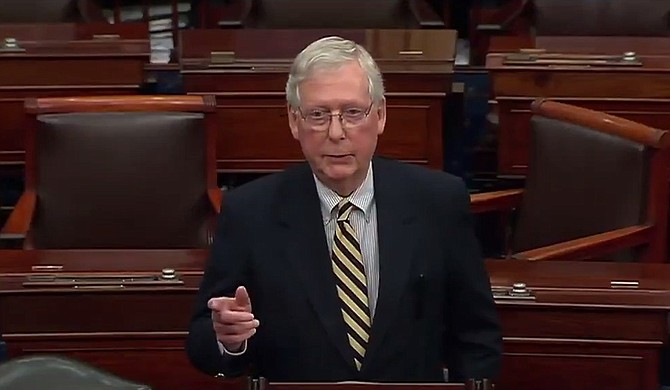 "A fight has arrived on our shores," said Senate Majority Leader Mitch McConnell. "We did not seek it, we did not want it, but now we're going to win it." Photo courtesy CSPAN