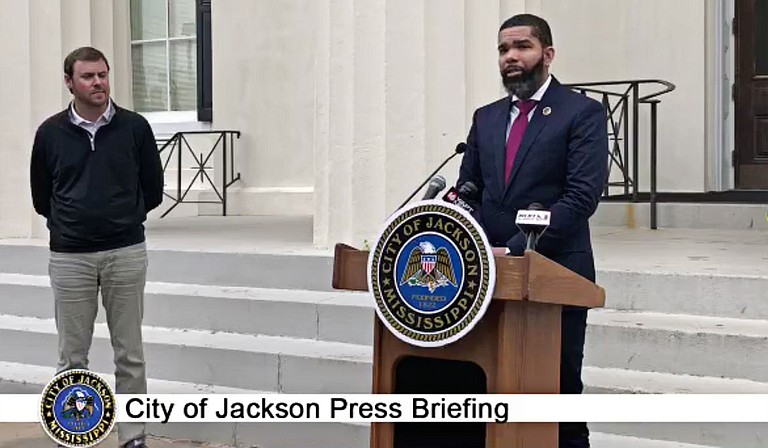 Mayor Chokwe A. Lumumba issued a strong warning to people and businesses that violated his executive orders aimed at curbing COVID-19 spread during a March 30 press conference. Lumumba's orders ban gatherings of 10 or more people, limit restaurant operations to take-out or delivery services and require non-essential City employees to work remotely. Bars and nightclubs must remain closed, he reiterated, and vowed to shut off the electricity of businesses that violated the orders. Courtesy of City of Jackson.