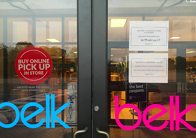 Belk Department Store was closed in Flowood and Ridgeland Saturday, March 28, but Dillard's was open in the same Northpark Mall. Gov. Tate Reeves' executive order leaves department stores in a gray area leading to inconsistency in social-distancing efforts during the COVID-19 outbreak. Photo by Donna Ladd