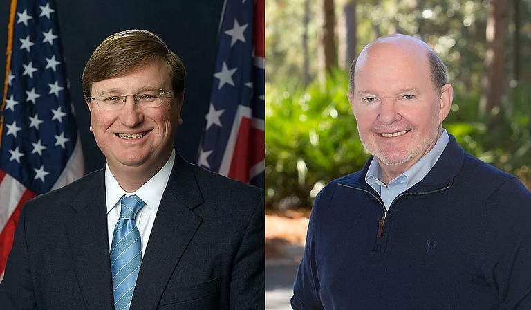 Republican Gov. Tate Reeves (left) announced the creation of the Governor’s Commission for Economic Recovery, also called Restart Mississippi, on Tuesday. The 17-member task force is chaired by Joe Sanderson (right), CEO of the poultry company Sanderson Farms. Photo courtesy Restarms.ms