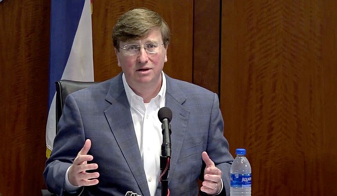 Gov. Tate Reeves acknowledges that cases of coronavirus disease are spiking near the state’s meatpacking industries, and reminded Mississippians that immunocompromised and elderly residents are still under a shelter-at-home order. Photo courtesy State of Mississippi