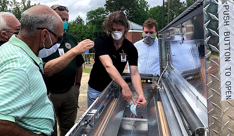 MSU researchers and engineering students created the sterilizer, which is a modified truck toolbox, to disinfect N-95 protective masks using ultraviolet light. The team researched the theory behind the design from Nebraska Medicine, a release from MSU says. Photo courtesy MSU