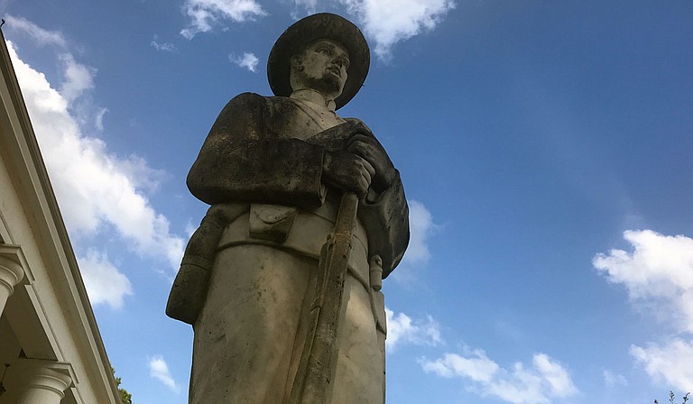 Confederate memorabilia dots northeast Louisiana around where Donna Ladd’s Adkins ancestors owned slaves. This Confederate statue is in nearby Homer, La. Photo by Donna Ladd