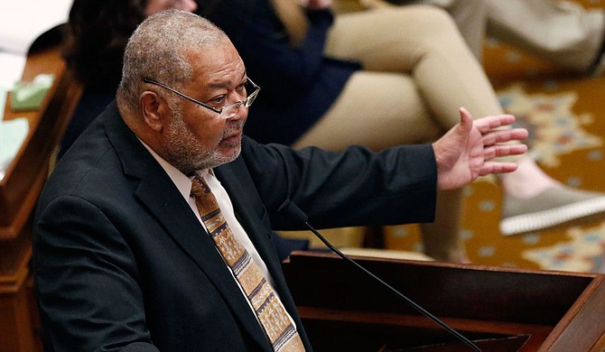 Rep. Willie Bailey, D-Greenville, speaks to the Mississippi House of Representatives to call for an end to the state’s electoral college system, which has racist roots. Photo by Rogelio V. Solis via AP