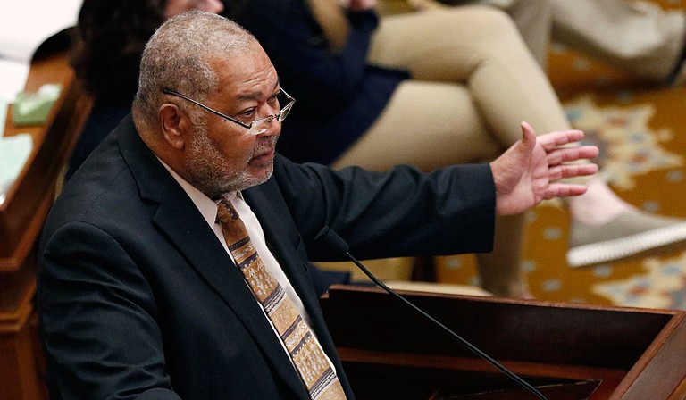 Rep. Willie Bailey, D-Greenville, speaks to the Mississippi House of Representatives to call for an end to the state’s electoral college system, which has racist roots. Photo by Rogelio V. Solis via AP