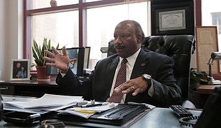 Hinds County Board of Supervisors President Robert Graham told Marshand Boone, that the supervisors would start a process to move the Confederate statue in front of the Raymond, Miss., courthouse. Raymond is one of two county seats for Hinds. Photo by Imani Khayyam