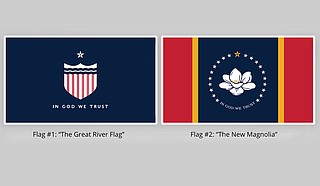 As Mississippi replaces its former flag that had the Confederate battle emblem, five proposals were literally run up a flagpole Tuesday. A group then narrowed the choice to two designs: One with a shield and one with a magnolia. Photo courtesy MDAH