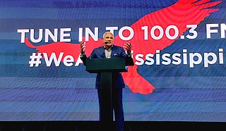 Mike Espy, Democratic candidate for U.S. Senate, centered health care and racial justice at his drive-in rally the evening of Thursday, Sept. 3, 2020, in Jackson. Photo by Nick Judin