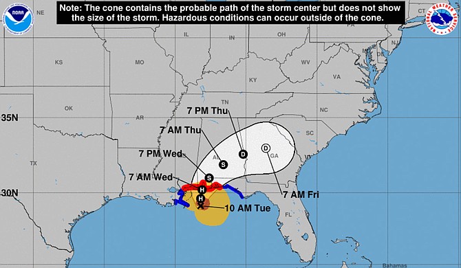 Hurricane Sally, a plodding storm with winds of 85 mph, crept toward the northern Gulf Coast early Tuesday as forecasters warned of potentially deadly storm surges and flash floods with up to 2 feet of rain and the possibility of tornadoes. Photo courtesy MEMA