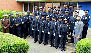 Mayor Chokwe A. Lumumba (right) joins the celebration for the 58th Police Recruit Class for the Jackson Police Department in 2019. Photo courtesy Jackson Police Department
