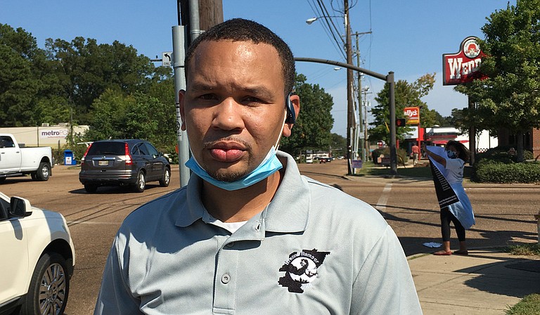 Strong Arms of Jackson Co-Director Terun Moore at the Unity in the Community Rally on Sunday, Oct. 4, 2020. Photo by Kayode Crown