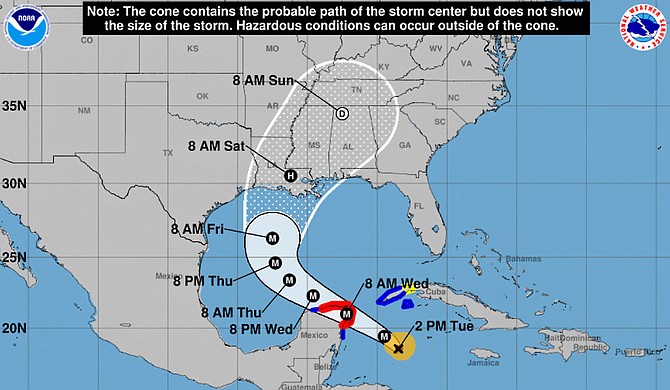 Current weather forecast models predict that the City of Jackson will be impacted by Hurricane Delta. Courtesy NOAA Weather Radio.