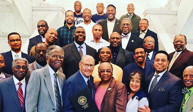 W.C. Gorden (center left), former Jackson State University head coach and three-time hall of famer in the sports world, passed away on Oct. 23, 2020, at 90 years old. Photo courtesy JSU Athletics