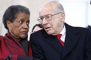 Governor William Winter with civil rights icon Myrlie Evers at the opening of the Mississippi Civil Rights Museum in downtown Jackson.