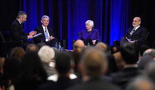 Yellen with a few of the boys. Photo courtesy AP Photo/Annie Rice