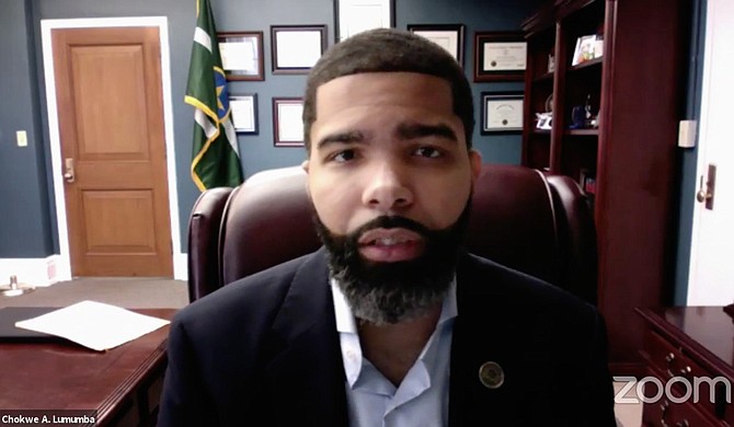 Mayor Chokwe A. Lumumba explained the rationale for imposing a five-day 10 p.m. to 5 p.m. youth curfew to those under 18 to the media via Zoom on Feb 4. Photo courtesy City of Jackson