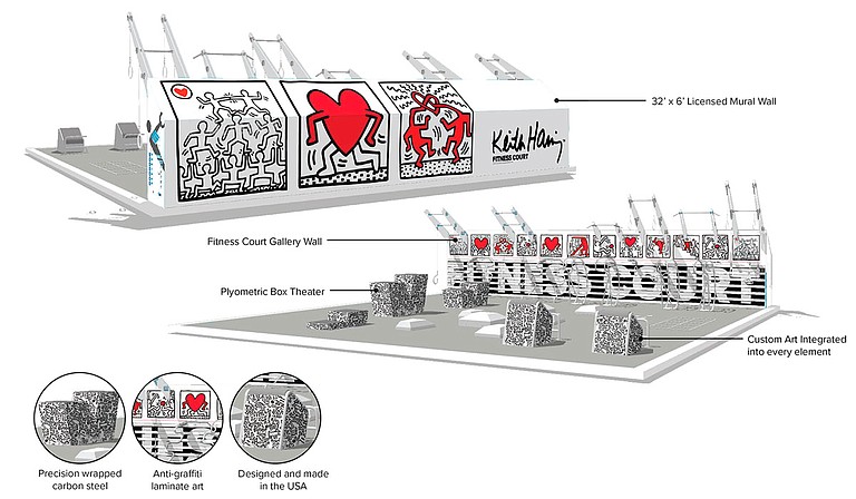 The Limited Edition Keith Haring Fitness Court, whose 3D model is depicted here, is set to come to Wicker Wilson Park in Jackson later this year. Photo courtesy GJAC