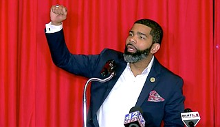 Mayor Chokwe A. Lumumba wins re-election for a second term. He addressed supporters after results came in Tuesday, June 8, 2021. Photo courtesy WLBT