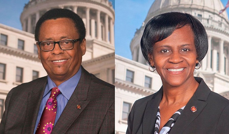 Democratic Sens. Sampson Jackson of Preston (left) and Tammy Witherspoon (right) of Magnolia stepped down June 30, the last day of the state budget year. Witherspoon was inaugurated the next day as mayor of her hometown. Photo courtesy State of Mississippi