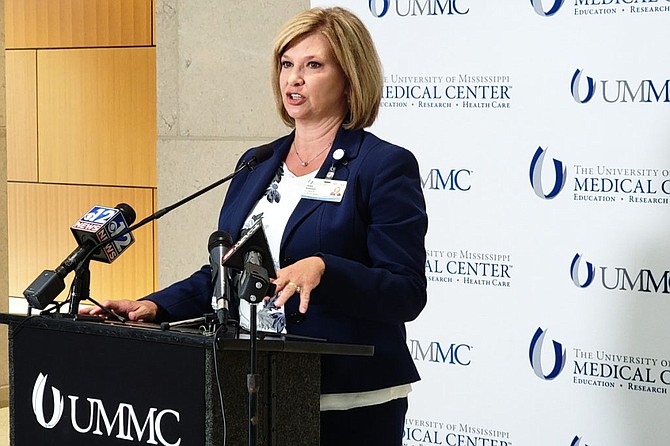 LouAnn Woodward, vice chancellor for health affairs and dean of the School of Medicine at the University of Mississippi Medical Center, announced that, by November, all employees and students on the UMMC campus must be vaccinated or wearing an N95 mask at all times. When the vaccine receives full FDA approval, it will become mandatory. Photo by Nick Judin