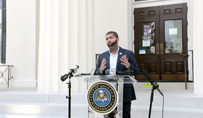 Mayor Chokwe A. Lumumba gave his rationale for the vaccine mandates for City employees at a press briefing on Thursday, Aug. 12, 2021. Photo courtesy City of Jackson